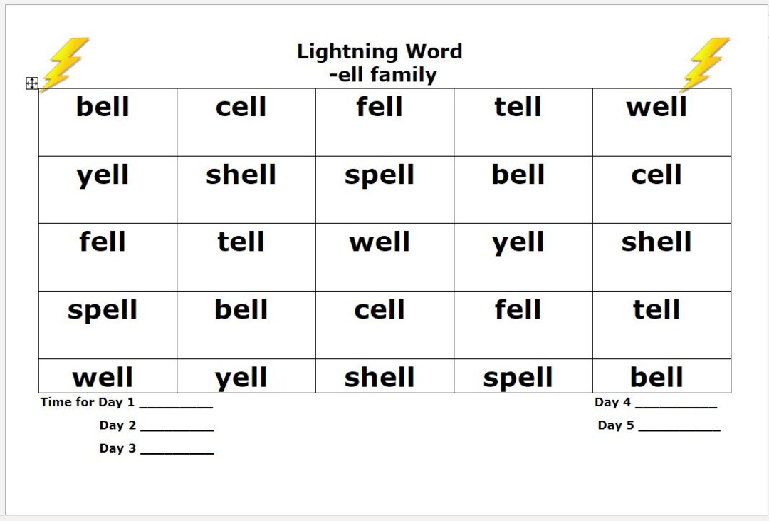 Lightning Words Ell Word Family Etsy