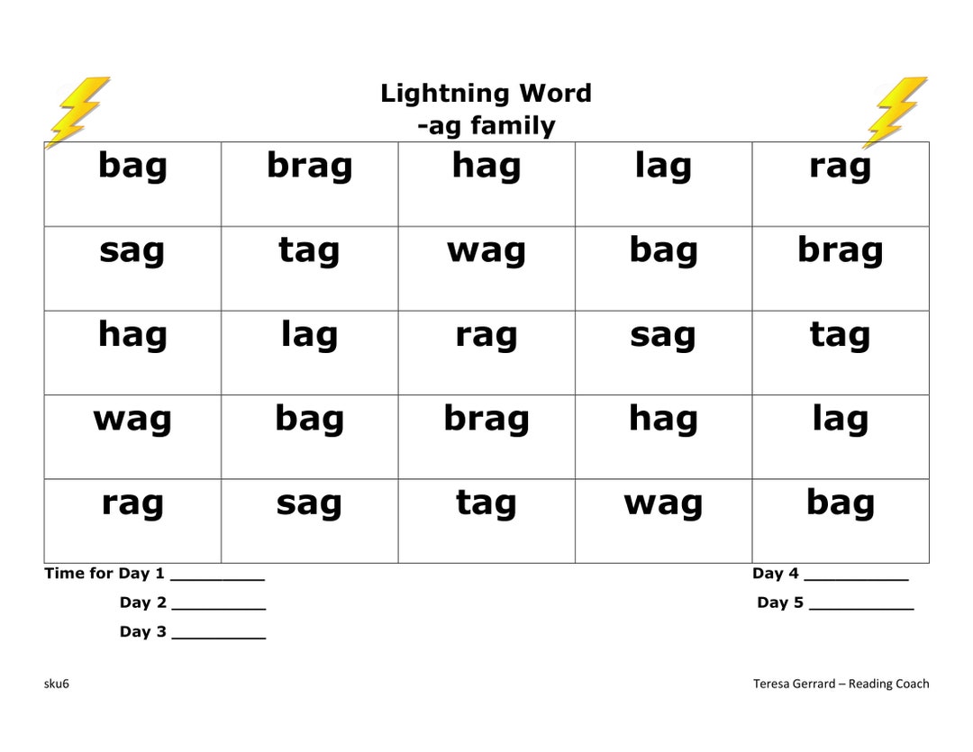 Ag Word Family Lightning Words Etsy