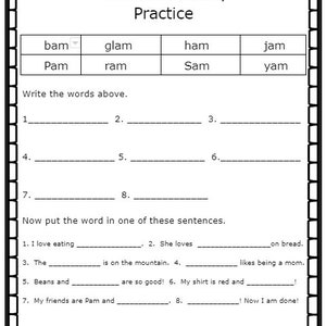 am word family word work