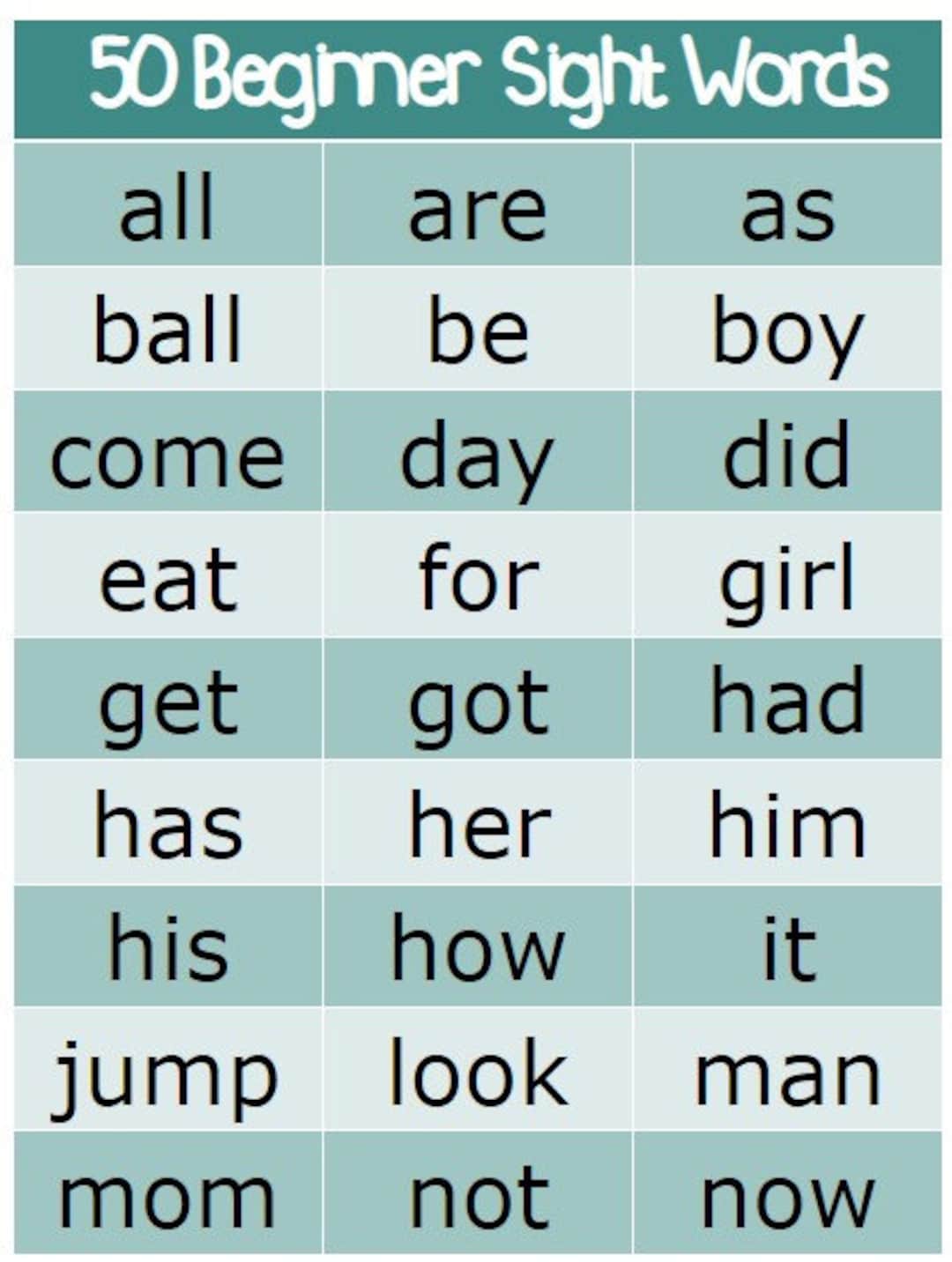 50-beginner-sight-words-for-k-1st-grade-etsy for First 50 Sight Words Printable Free 50 Beginner Sight Words for K-1st Grade - Etsy for First 50 Sight Words Printable Free