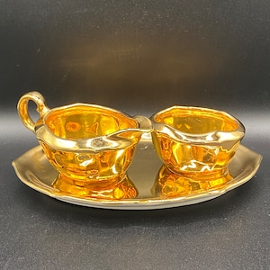 Royal Winton Grimawades Cream & Sugar with under plate &quot;Golden Age&quot; VTG 1940&#39;s UK READ