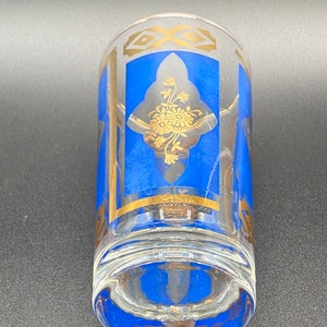 Dominion 4x Hi-Ball tumbler glasses, blue & gold floral vintage &#39;60s Canada