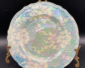 Royal Winton Grimwades 7" Plate, scalloped edge. Brocade aqua green, iridescent glaze. Vintage 1930s UK