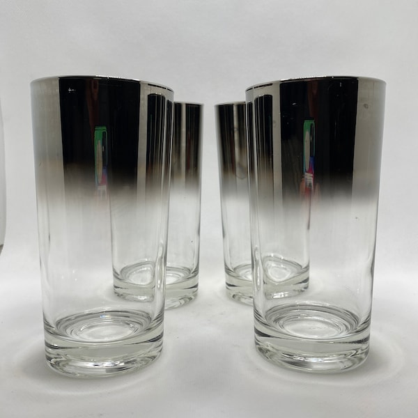 4x Tumblers Dorothy Thorpe style "mercury fade",clear with wide smokey silver ombre rims.   MCM chic.