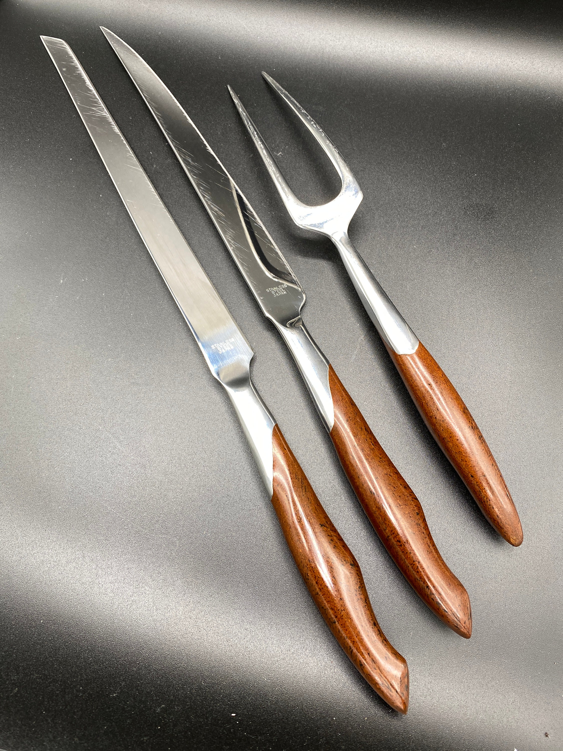 Carving Set 3 Piece: 2 Carving Knives and One Large Fork. Stainless ...