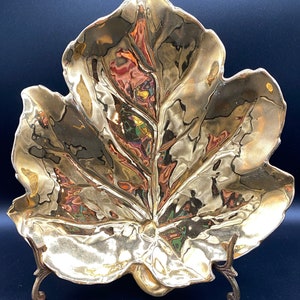 Royal Winton Grimwades Candy Dish leaf shaped porcelain &quot;Golden Age&quot; pattern VTG 1950&#39;s UK-crazing on back only