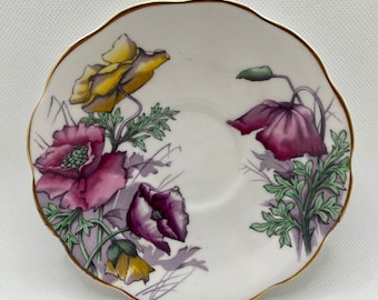 Saucer "Poppy" Flower of the Month Series by Royal Albert of England.  5.5"/14cm fine bone china.