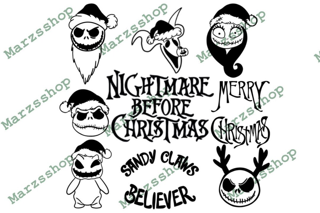9 Piece SVG and PNG Jack Skellington Christmas, Christmas Sally Svg