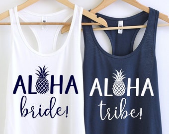 Aloha Bride, Aloha Beaches, Aloha Tribe, Hawaii Bachelorette Party Shirts, Beach Bachelorette, Hawaii Wedding, Cruise Bachelorette, Tank Top