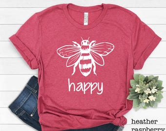 Camiseta gráfica "Bee Happy", camiseta inspiradora para mujer.