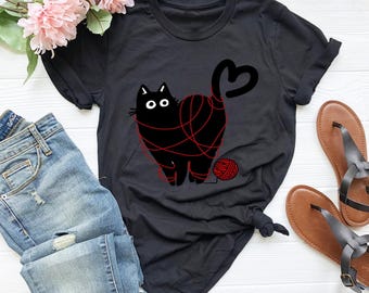 Black Cat Heart T-Shirt, Goth Valentines Tee