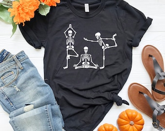 Skeletons Yoga Shirt, Halloween Shirt, Yoga Lover Shirt, Meditation Shirt, Gift For Yogi, Skeleton Shirt, Meditation Shirt, Namaste Shirt