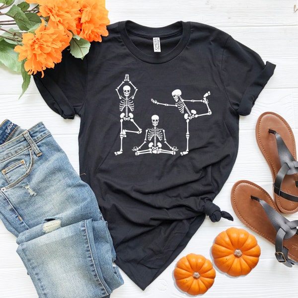 Skeletons Yoga Shirt, Halloween Shirt, Yoga Lover Shirt, Meditation Shirt, Gift For Yogi, Skeleton Shirt, Meditation Shirt, Namaste Shirt