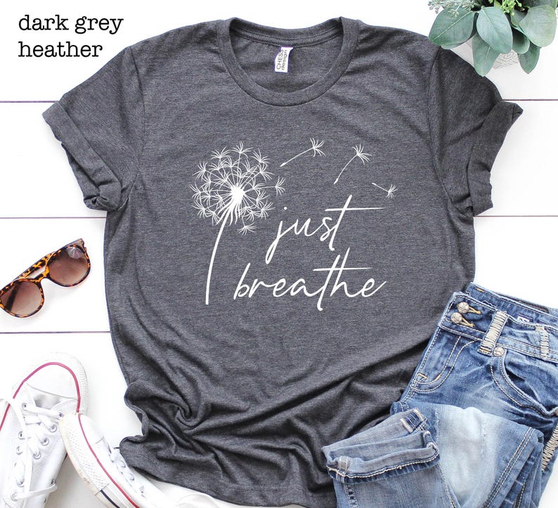 Camiseta "Just Breathe Dandelion", camiseta de meditación y yoga imagen 1