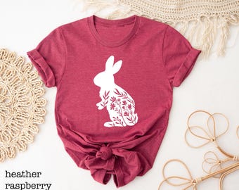 Floral Bunny Silhouette Shirt, Easter Rabbit Tee