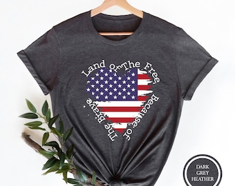 Land Of The Free Patriotic T-Shirt, 4th Of July USA Flag Tee