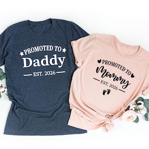 Promoted to Mommy/Daddy T-Shirt Set, New Parent Matching Shirts, Pregnancy Announcement Shirts