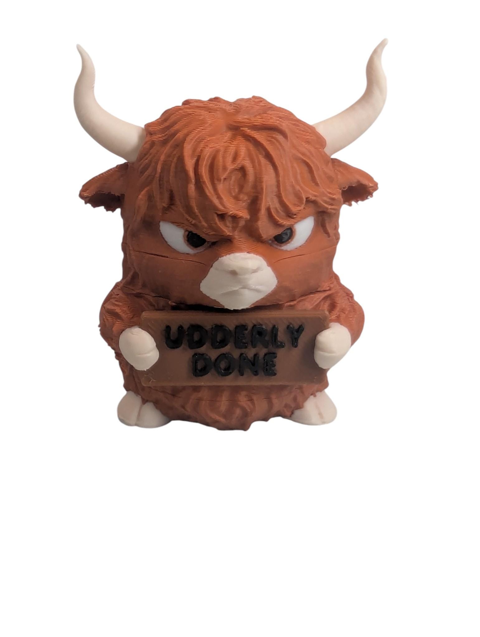 Funny Highland Cow “udderly Done” Figurine – Sarcastic Desk Decor