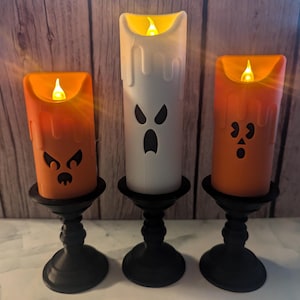 Set of 3 Spooky 3D Printed Halloween LED Candles with Ghostly Faces