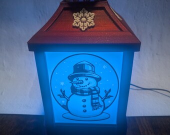 3D Printed Christmas Lantern: Snowman & Tree LED Festive Decor