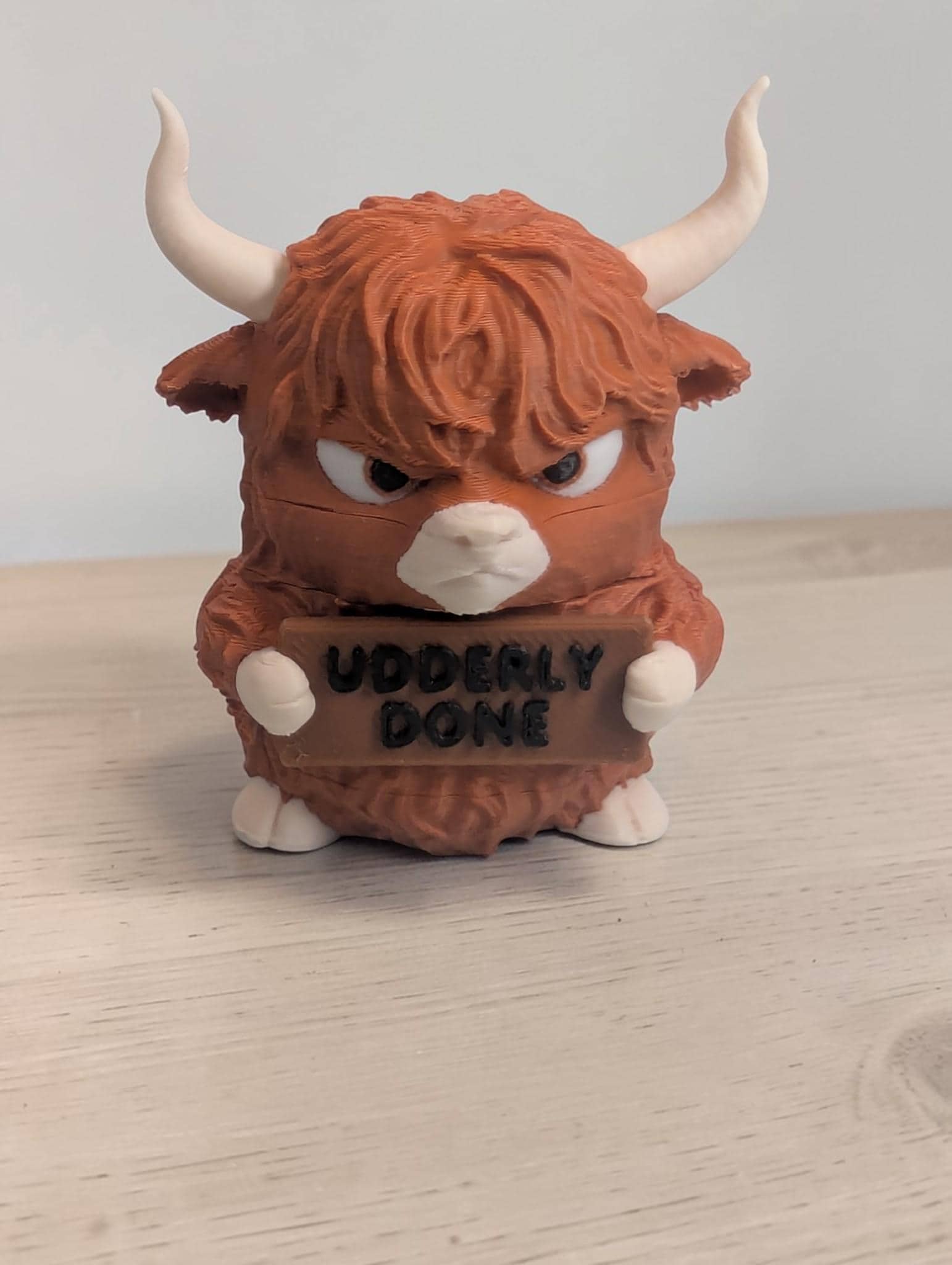 Funny Highland Cow “udderly Done” Figurine – Sarcastic Desk Decor