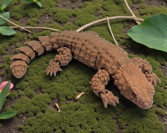 3D Printed Armadillo Lizard – Articulated Brown Reptile Fidget Toy – Poseable Desk Pet – Gift for Lizard Lovers
