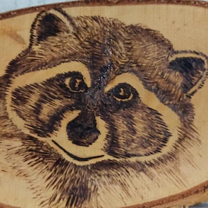 Wall decoration, raccoon, pyrography, handmade, birch, wood slice, home decoration, author&#39;s design, unique, single copy