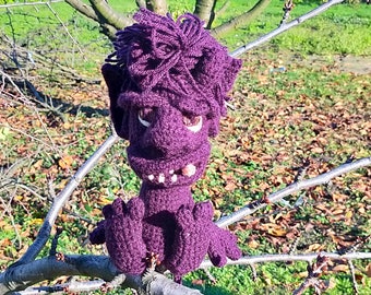 Crochet toy. Violet demon. Devil. Crochet figurine. Wool toy. Amigurumi handmade toy. A soft toy. Good gift ideas.