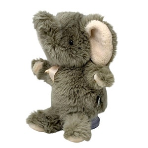 TOYS R US Elephant Hand Puppet with Sound Gray Plush VIDEO Geoffroy 1994 Vintage