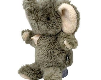 TOYS R US Elephant Hand Puppet with Sound Gray Plush VIDEO Geoffroy 1994 Vintage