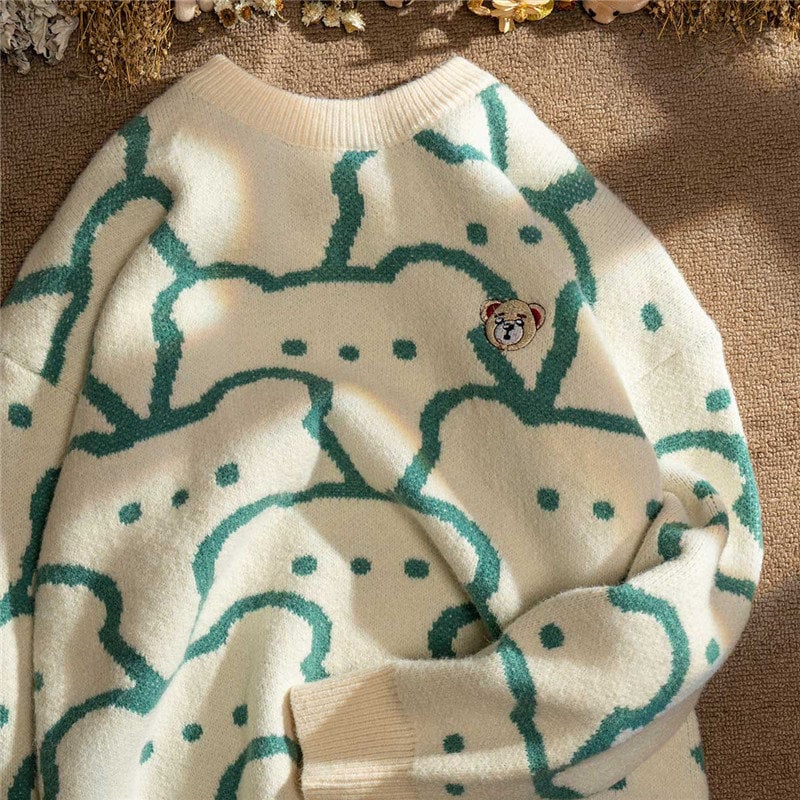 Japanese Knit Sweater Round Neck , Japanese Streetwear, Vintage Clothes