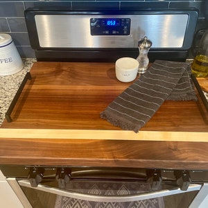 WALNUT/MAPLE Stove Top Cover/Noodle Board Cutting Board with Handles, Handmade, Food Safe, Custom Size Hardwood for Cooktop, Electric or Gas
