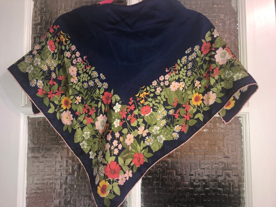 Cornelia James Navy Floral Silk Hand Stitched Squ… - image 1