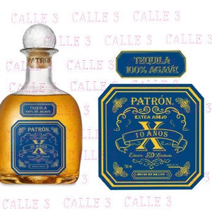 Tequila Patron 10 anos, Digital Tequila Label PNG e JPG, para bolos, sublimar, festas, casamentos, alta definição