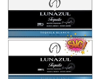 Tequila Luna Azul label files for bottle or cakes, gifts, 300dpi, SVG, JPG and PNG, transparent, customizable, cut, print or sublimate