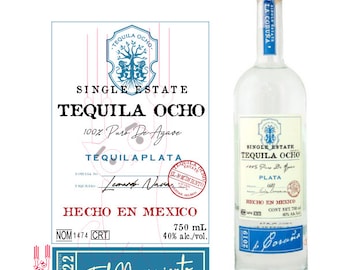 Tequila Ocho Plata digital label files, SVG, PDF, PNG and jpg, high quality, for sublimate, cakes, botles, I can customize the file for you.