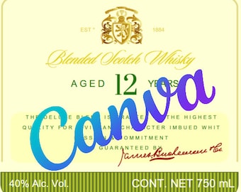 Whiskey Label CANVA Template, fully editable even in free Canva accounts, for 750 mL Bottles, best fathers Day gift! Buchanan