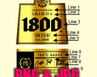Tequila 1800 GOLD label files, PNG and JPG, surprise your friends at your party!, download Now!, 300dpi, high quality file.