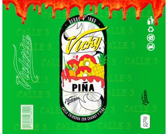 Vicky Chelada Piña beer, digital label file for 20 Oz skinny straight tumbler PNG, with/without chili toppering