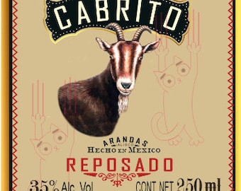 Tequila Cabrito Reposado digital label files, 250 mL, JPG and PNG transparent, Valentine's Day, original label of 250 mL bottle.