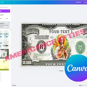 Modelo Canva 10000 dólares, coloque sua própria imagem e textos, presente de festa ideal, super fácil de usar!,