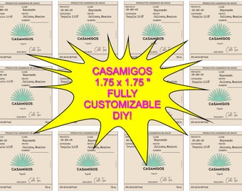 Tequila Casamigos 1.75 x 1.75 labels template PDF letter size FULLY CUSTOMIZABLE, type your text and print many times as you want