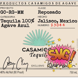 Casamigos Reposado digital label in SVG, PNG and JPG formats, for print cut or sublimate, 300dpi super quality, layered.
