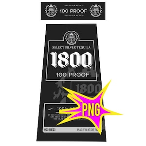 Tequila 1800 black label, digital, for bottle or sublimate, DIY projects, very high quality in transparent PNG format, download yours now!