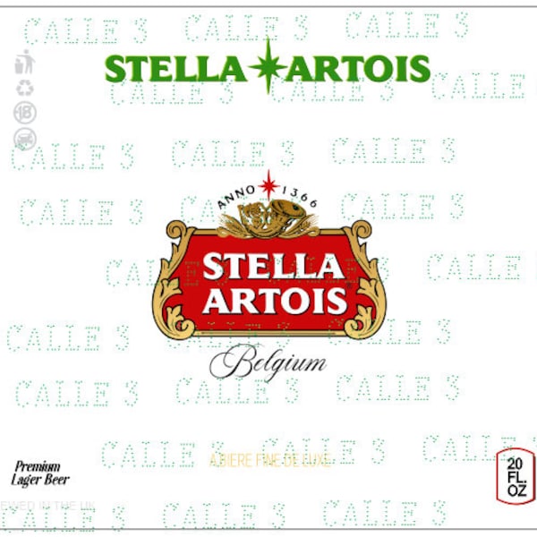 Stella Beer label wrap for 20Oz skinny straight tumbler PNG transparent and JPG, super high quality files