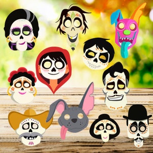 Máscaras divertidas COCO, para imprimir e cortar ou sublimar, topos de bolo e muito mais, alta resolução 300DPI, PNG e JPG