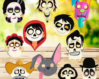 COCO fun masks, for print and cut or sublimate, caketoppers and more, high resolution 300DPI, PNG and JPG