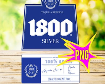1800 Tequila Blanco (Silver) digital label, files in transparent PNG, very high quality, Buy Yours Now!