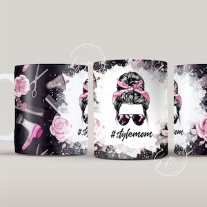 Mom Life HairDresser Messy Bun Hair Sublimation Mug Template, Coffee Mug Wrap, 11 & 15 Oz Mug, Cricut Mug Press Sublimation Wrap Template