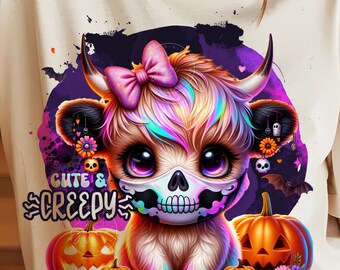 Halloween Baby Highland Cow PNG Byk PNG Retro Halloween PNG Duch Krowy PNG Śmieszna Krowa PNG Jesień PNG Upiorny Sezon Krowa Halloween PNG Cyfrowy
